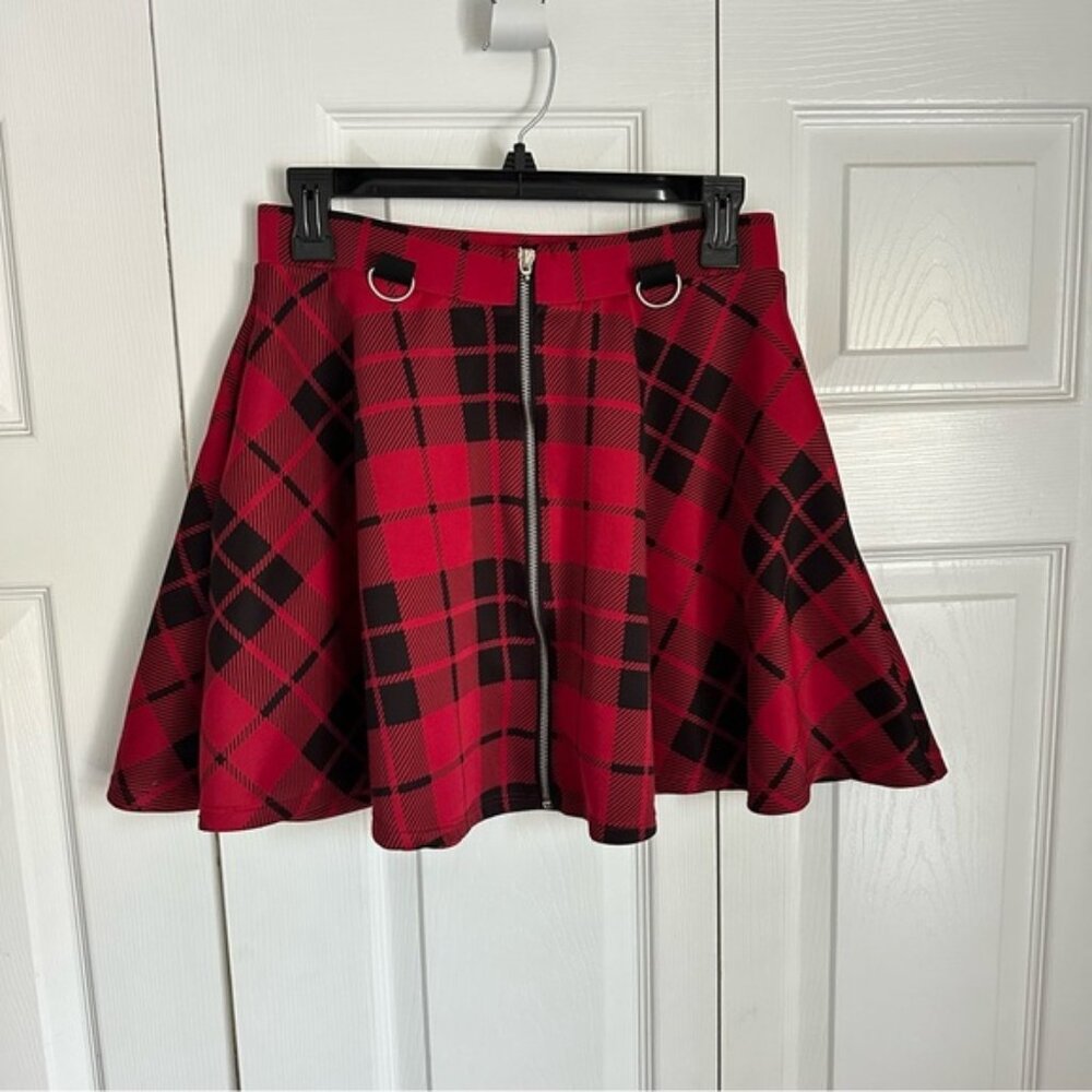 Hot Topic Skirt Womens Medium Plaid Zip Front D-Ring Skater Grunge Goth Punk